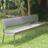 Banc de jardin Makan avec dossier 230 teck brossé avec structure en acier inoxydable 230x63x90 cm