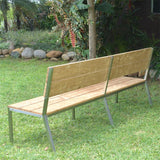 Banc de jardin Makan avec dossier 230 teck brossé avec structure en acier inoxydable 230x63x90 cm