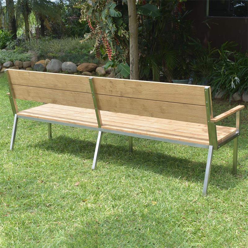 Makan Gartenbank mit Rücken- und Armlehne 240 Teak gebürstet mit Edelstahlgestell 240x63x90 cm