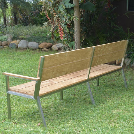 Makan Gartenbank mit Rücken- und Armlehne 240 Teak gebürstet mit Edelstahlgestell 240x63x90 cm