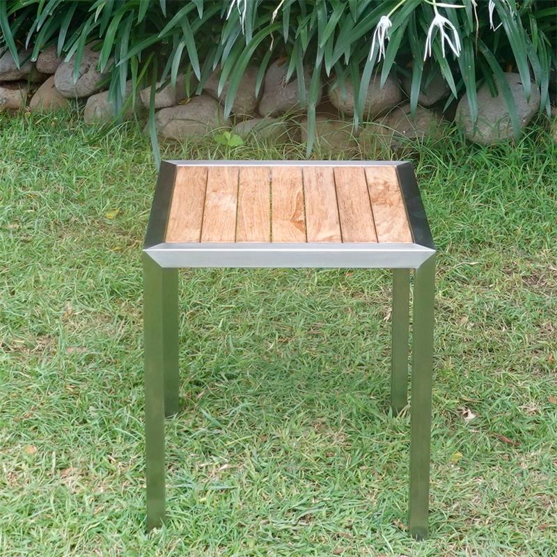 Makan Stool/Side Table 45 x 45 x 50 cm Teak with Stainless Steel Frame