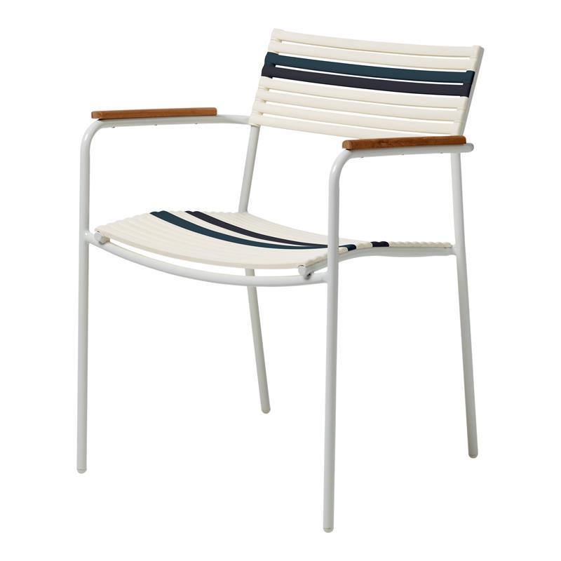 Chaise empilable Mood Air blanc/blanc+gris/pétrole aluminium thermolaqué avec accoudoirs en teck