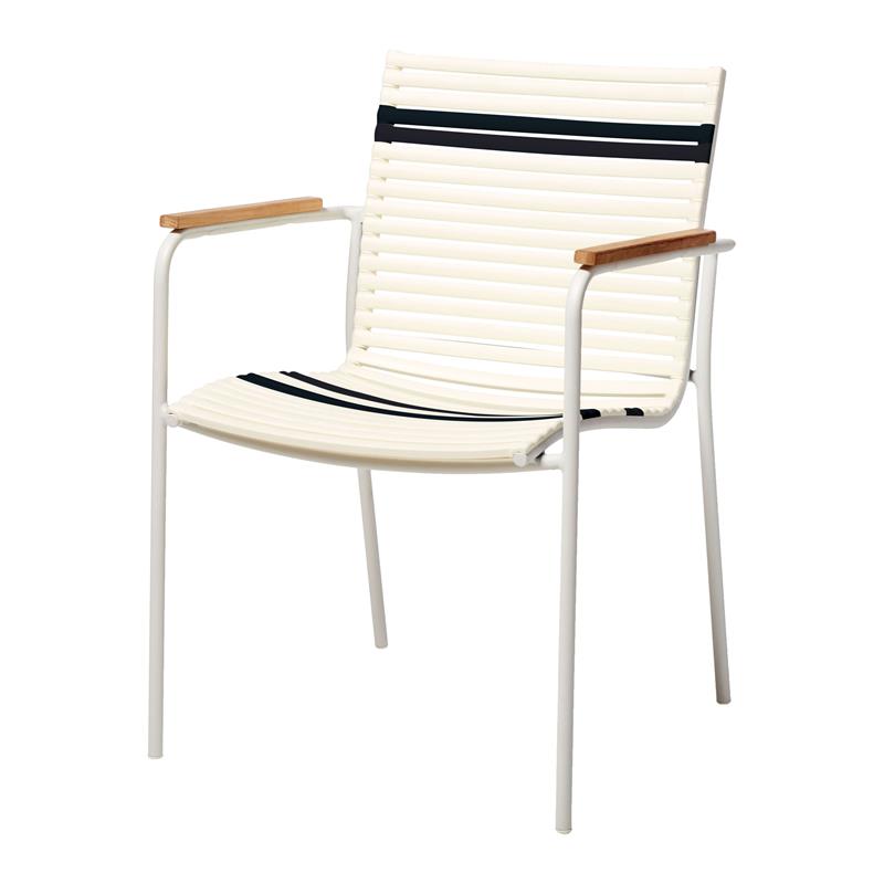 Mood Classic stacking chair white/white+grey/petrol aluminium powder-coated with teak armrests