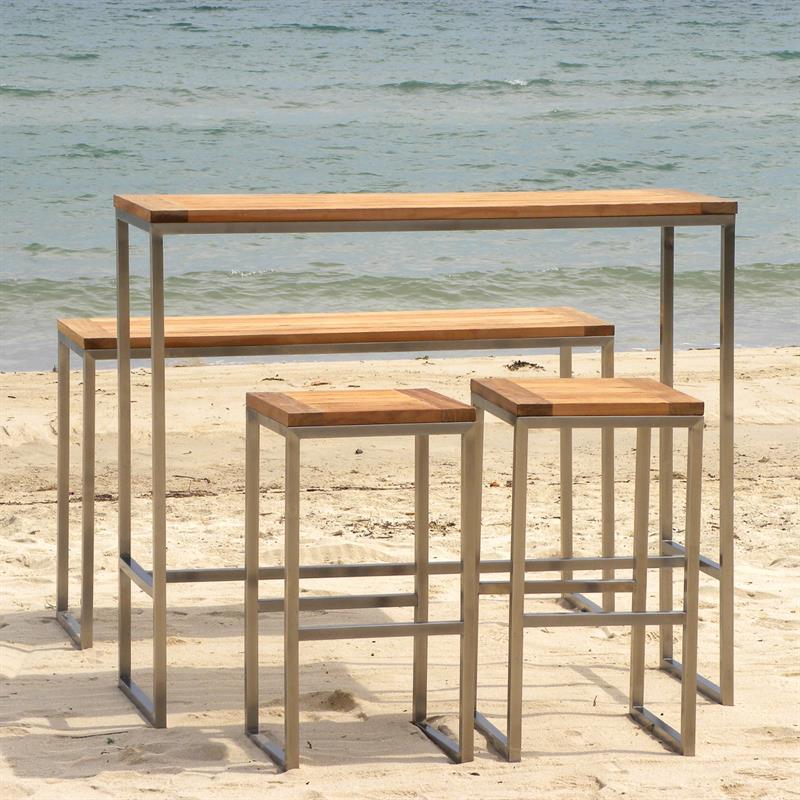 Florence Bar Hocker 40 x 40 x 75cm Teak mit Edelstahlgestell