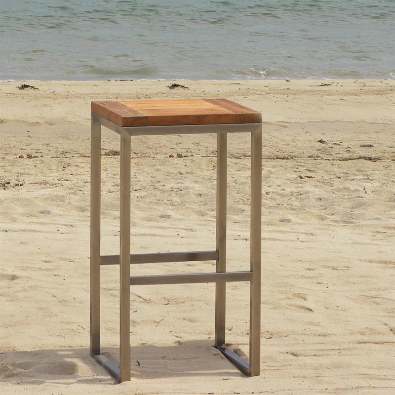 Florence Bar Stool 40 x 40 x 75cm Teak with Stainless Steel Frame