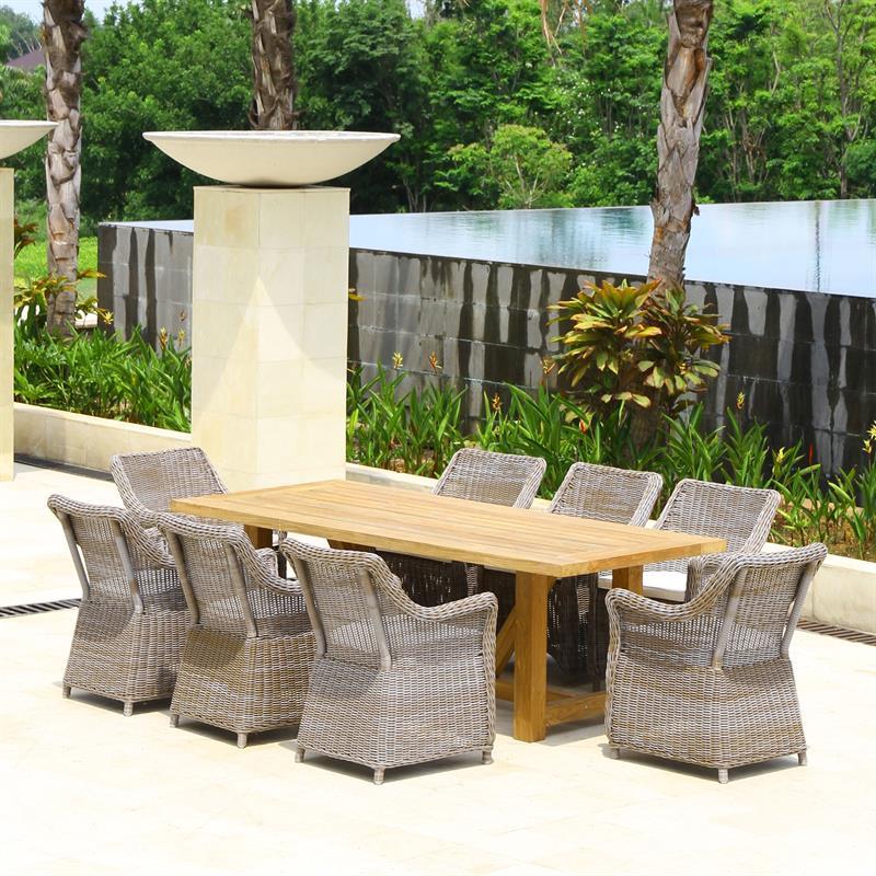 Vineyard dining table 230x100x75cm made of recycled teak - legs: 9x9cm, frame: 8x5cm, plate: 5cm