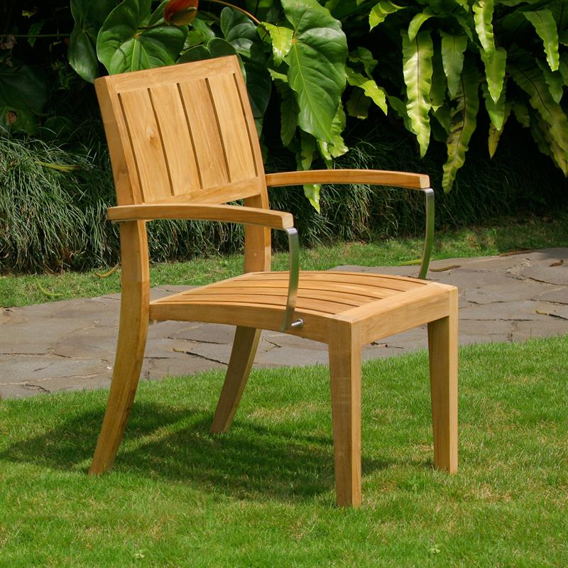 Nivelle stacking chair armrest teak with stainless steel Certified teak GRADE A + stainless steel fittings