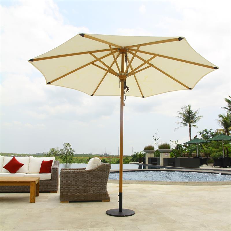 Parasol Ocean Deluxe 250cm round Sunproof Teak with stainless steel fittings and triple pulley