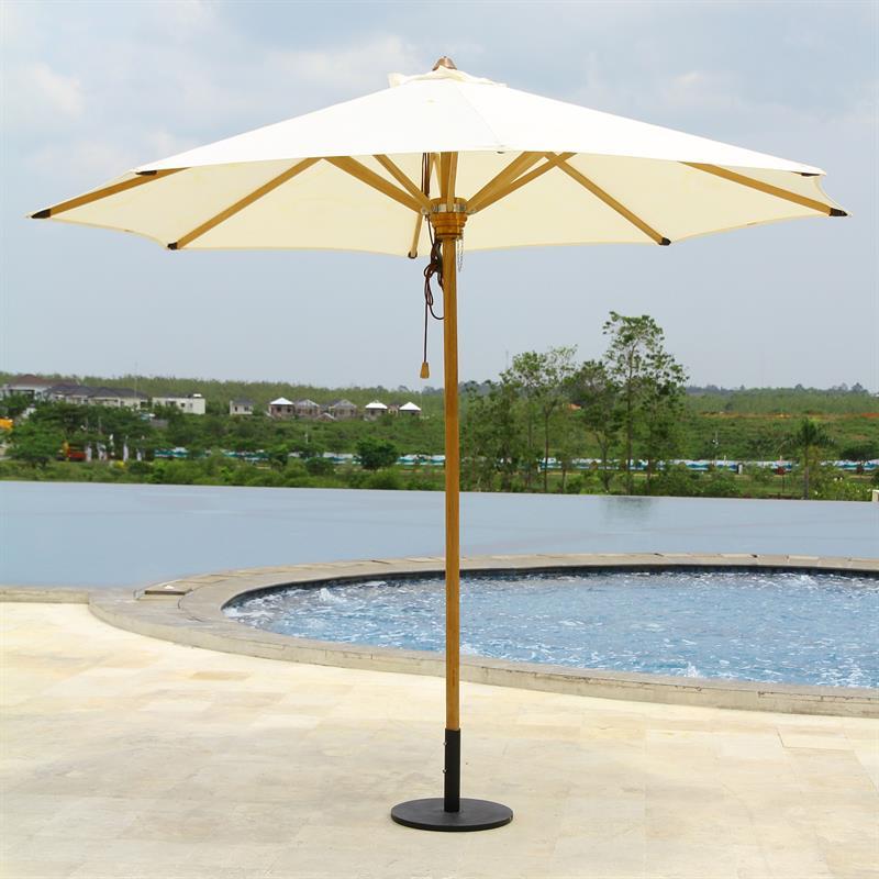 Parasol Ocean Deluxe 250cm rond en teck Nagata avec fixations en acier inoxydable et poulie triple