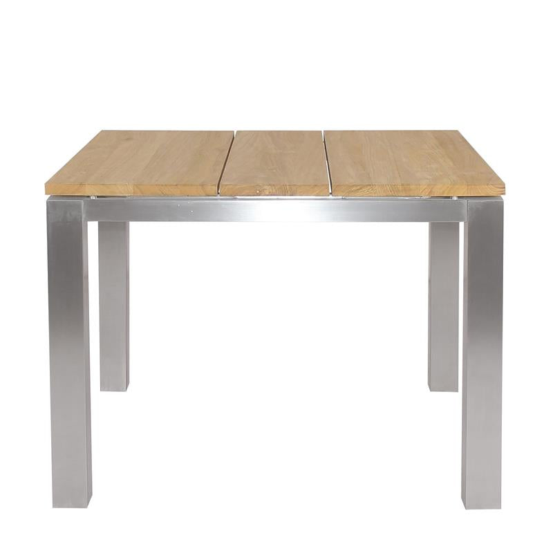 Planka dining table 100 x 100 x 76 cm teak grade A brushed with stainless steel frame