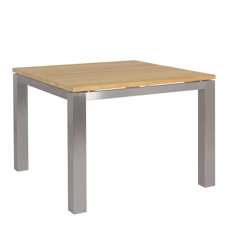 Planka dining table 100 x 100 x 76 cm teak grade A brushed with stainless steel frame