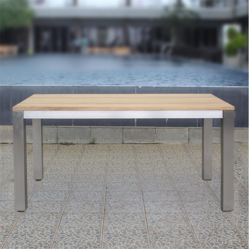 Planka Esstisch 160 x 100 x 76 cm Teak Grade A gebürstet mit Edelstahlgestell