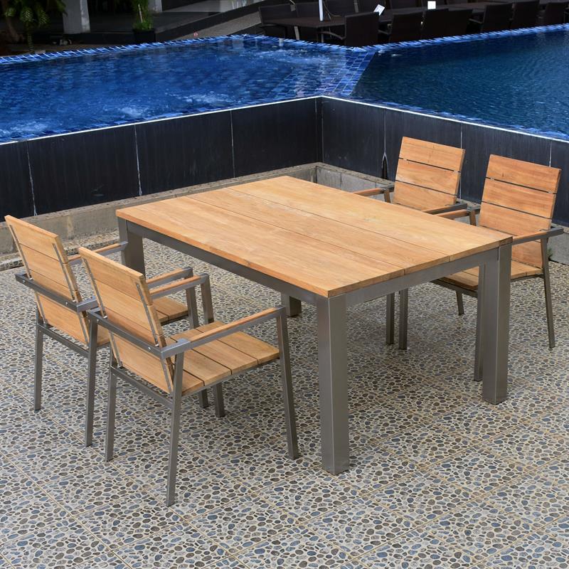 Planka Frontausziehtisch 230/160 x 100 x 77 cm Teak Grade A gebürstet mit Edelstahlgestell