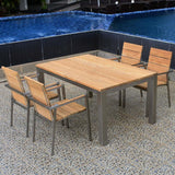 Table à rallonge frontale Planka 230/160 x 100 x 77 cm teck brossé grade A avec structure inox