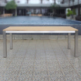 Planka Esstisch 210 x 100 x 76 cm Teak Grade A gebürstet mit Edelstahlgestell