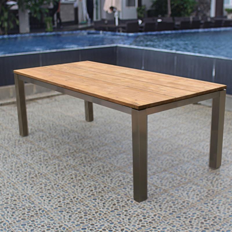 Planka dining table 210 x 100 x 76 cm teak grade A brushed with stainless steel frame