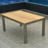 Table à rallonge frontale Planka 230/160 x 100 x 77 cm teck brossé grade A avec structure inox