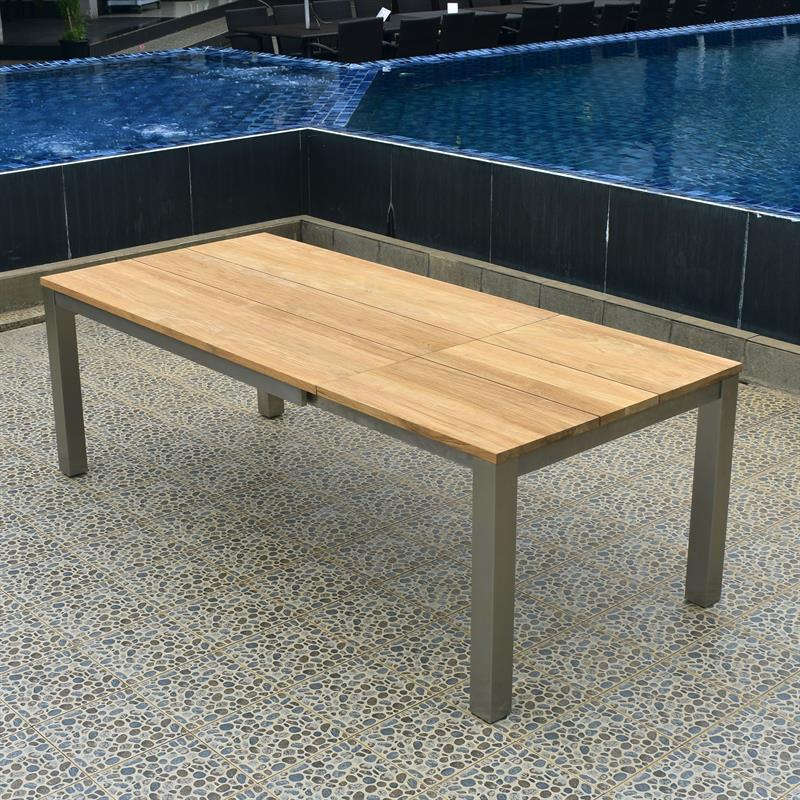 Planka Frontausziehtisch 230/160 x 100 x 77 cm Teak Grade A gebürstet mit Edelstahlgestell