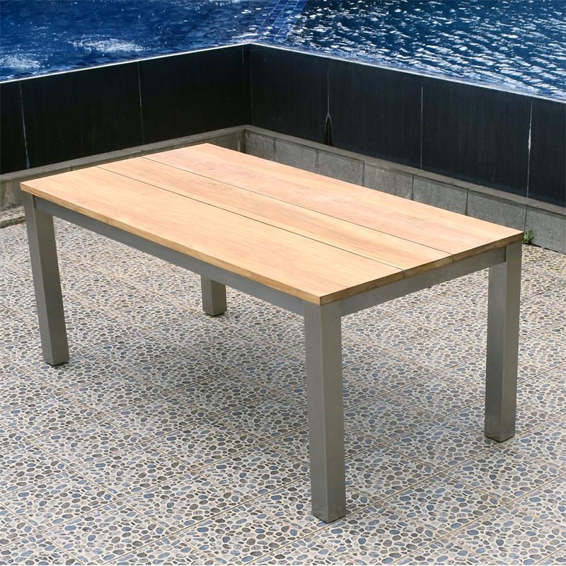 Table à rallonge frontale Planka 250/180 x 90 x 77 cm teck brossé grade A avec structure inox