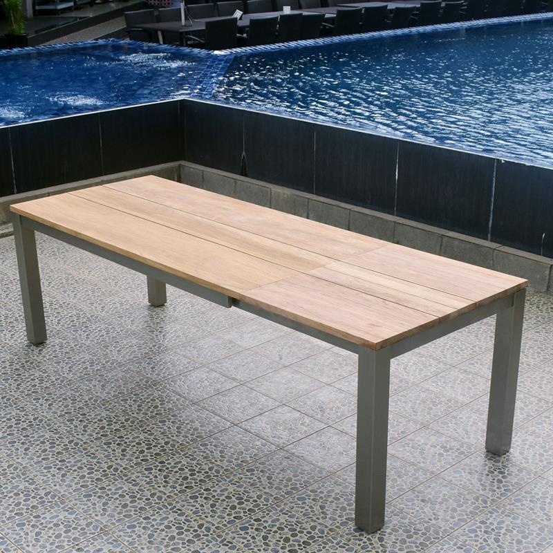 Planka front extension table 250/180 x 90 x 77 cm teak grade A brushed with stainless steel frame