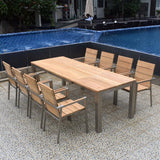 Planka front extension table 250/180 x 90 x 77 cm teak grade A brushed with stainless steel frame