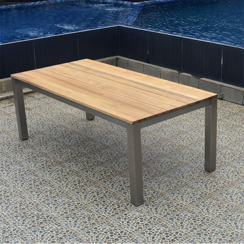 Planka front extension table 310/210 x 100 x 77 cm teak grade A brushed with stainless steel frame