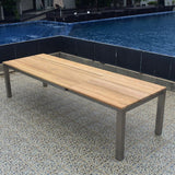 Planka front extension table 310/210 x 100 x 77 cm teak grade A brushed with stainless steel frame