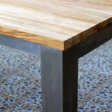 Table à manger Planka 210 x 100 x 76 cm en teck brossé grade A avec structure en acier inoxydable