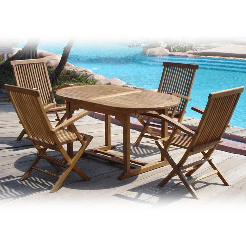 Raffles Set 200 consisting of Denver extendable table 200/150 x 90 and Raffles folding chairs with armrests Certified teak GRADE A + brass fittings