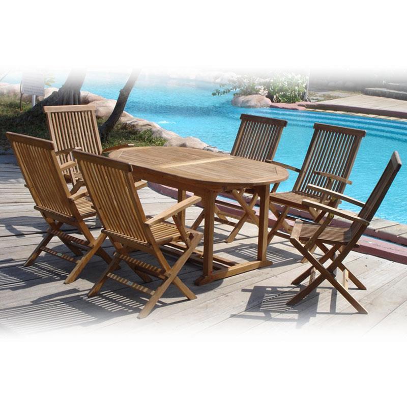 Raffles Set 200 consisting of Denver extendable table 200/150 x 90 and Raffles folding chairs with armrests Certified teak GRADE A + brass fittings