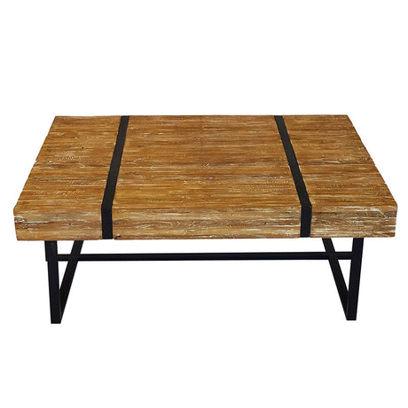 Coffee table Reng 110 x 70 x 40 cm solid whitewash teak slats with steel legs