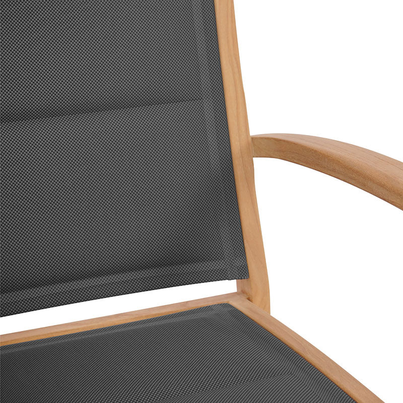 Rivera stacking chair DELUXE - upholstered - Teak GRADE A + Batyline + stainless steel fittings