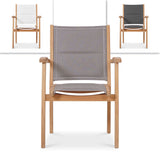 Rivera stacking chair DELUXE - upholstered - Teak GRADE A + Batyline + stainless steel fittings