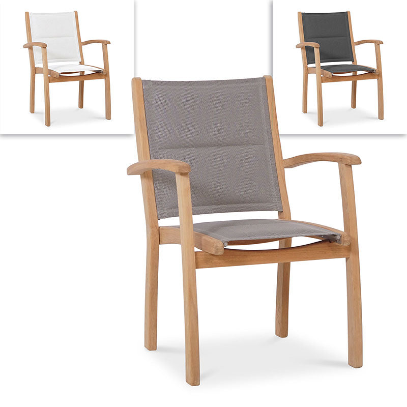 Rivera stacking chair DELUXE - upholstered - Teak GRADE A + Batyline + stainless steel fittings