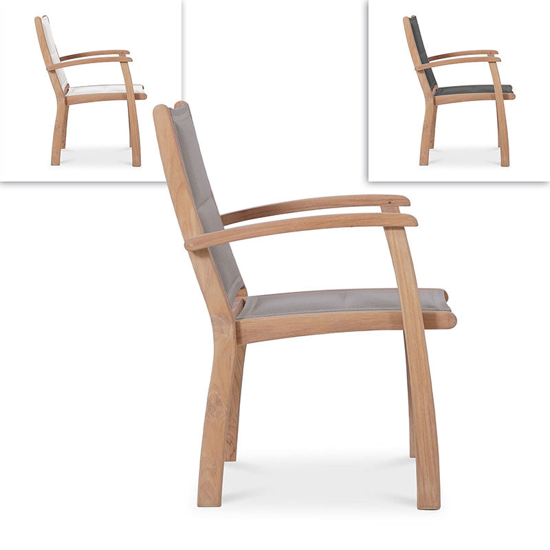 Rivera stacking chair DELUXE - upholstered - Teak GRADE A + Batyline + stainless steel fittings