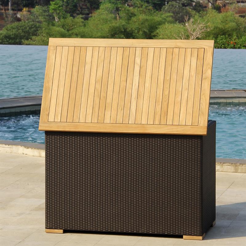 Hybrid chest rainproof 137x78x90 cm wicker chest with aluminum inner box and teak top