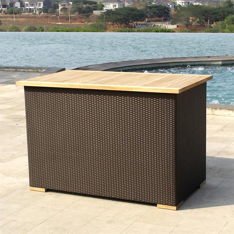 Hybrid chest rainproof 137x78x90 cm wicker chest with aluminum inner box and teak top