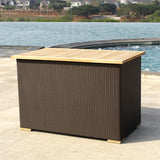 Hybrid chest rainproof 137x78x90 cm wicker chest with aluminum inner box and teak top