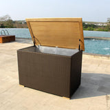 Hybrid chest rainproof 137x78x90 cm wicker chest with aluminum inner box and teak top