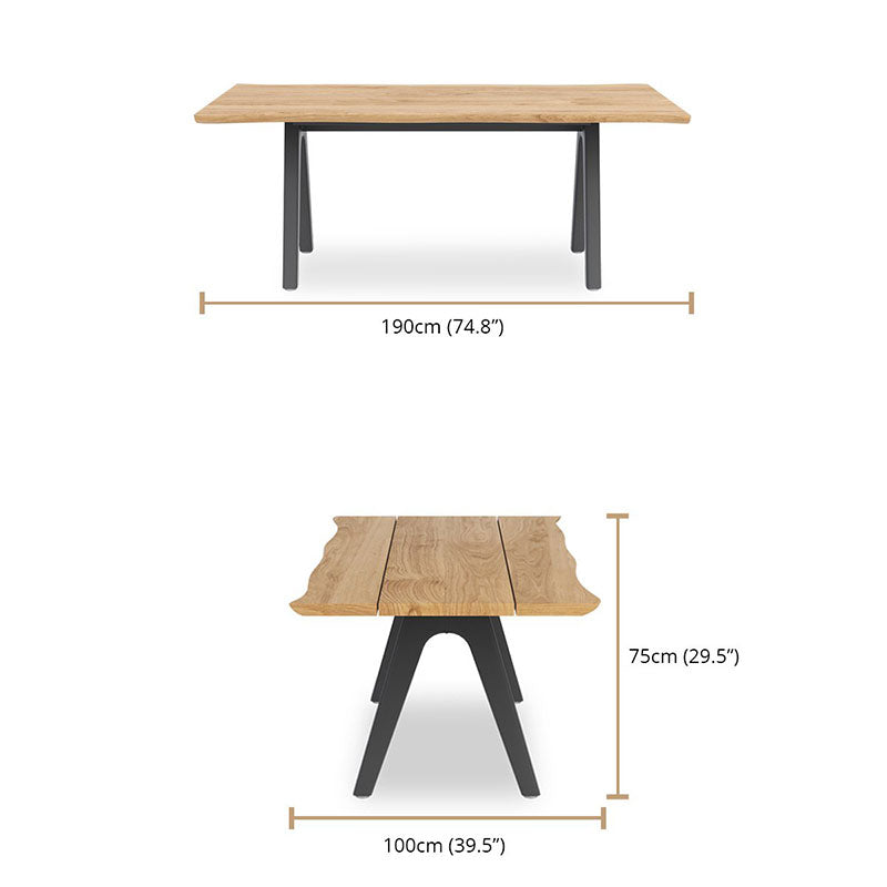 Stor tree edge table 190 x 95-105 x 75 cm teak with aluminum or teak frame