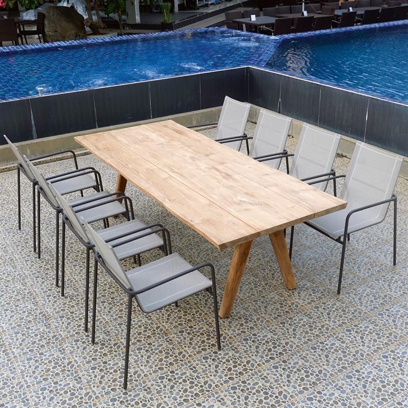 Stor Baumkantentisch 350 x 95-105 x 75 cm Teak mit Aluminium- oder Teakgestell