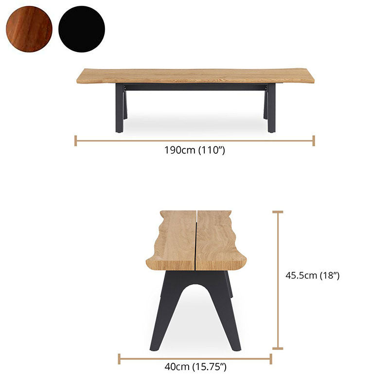 Stor Baumkantenbank 190 x 43-47 x 45 cm Teak mit Aluminium-oder Teakgestell