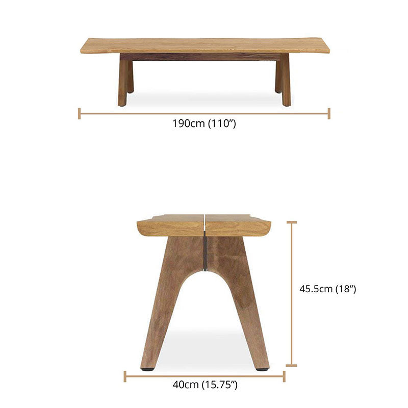 Stor Baumkantenbank 190 x 43-47 x 45 cm Teak mit Aluminium-oder Teakgestell