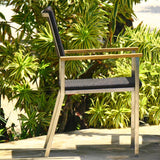 Florence stacking chair wicker with stainless steel and teak