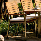 Moselle extendable table set 220 consisting of Moselle extendable table 220/160 x 100 and Moselle stacking chairs made of teak with stainless steel