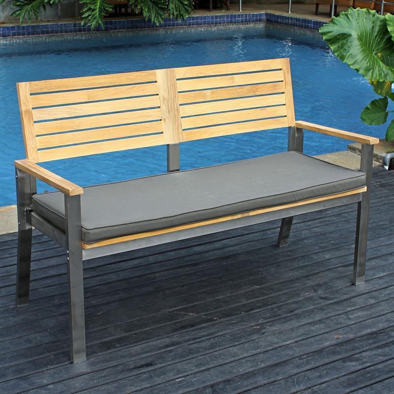 Banc de jardin Moselle avec dossier 140 cm - Teck certifié GRADE A + structure inox