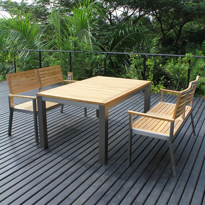 Banc de jardin Moselle avec dossier 140 cm - Teck certifié GRADE A + structure inox