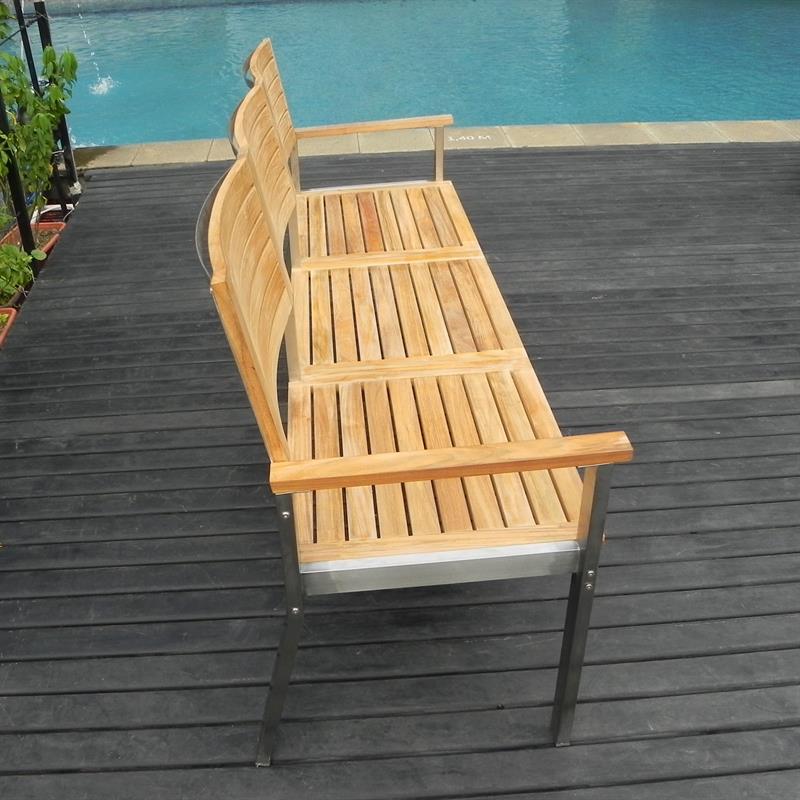 Moselle garden bench with backrest 190 cm - Certified Teak GRADE A + stainless steel frame