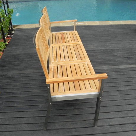 Banc de jardin Moselle avec dossier 190 cm - Teck certifié GRADE A + structure inox