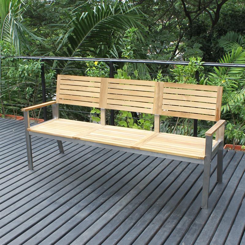 Banc de jardin Moselle avec dossier 190 cm - Teck certifié GRADE A + structure inox